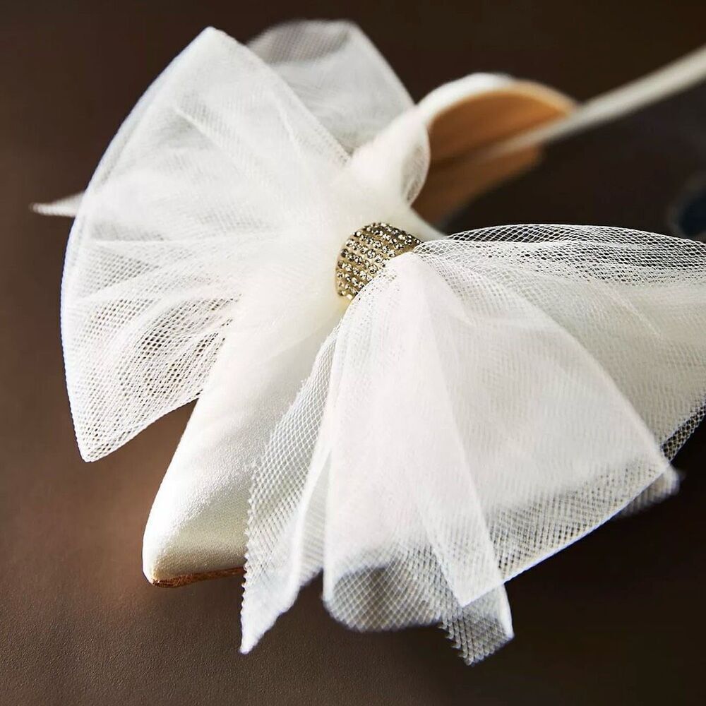 Badgley Mischka Fergie Bridal Ballet Flats Ivory Tulle Bow Pointed Toe D’Orsay S - Picture 3 of 13